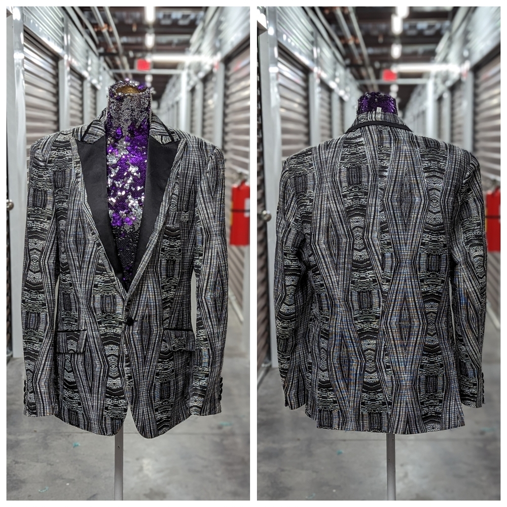 Insomnia Men's Medium‎ Black & White Patterned Single-Button Blazer